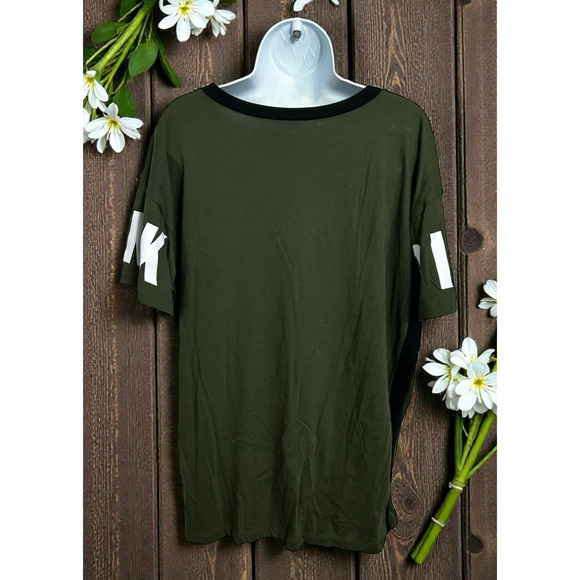 Victoria’s Secret PINK V-Neck Top Sz Large Dark Green Short Sleeve Tee Shirt - Picture 5 of 6